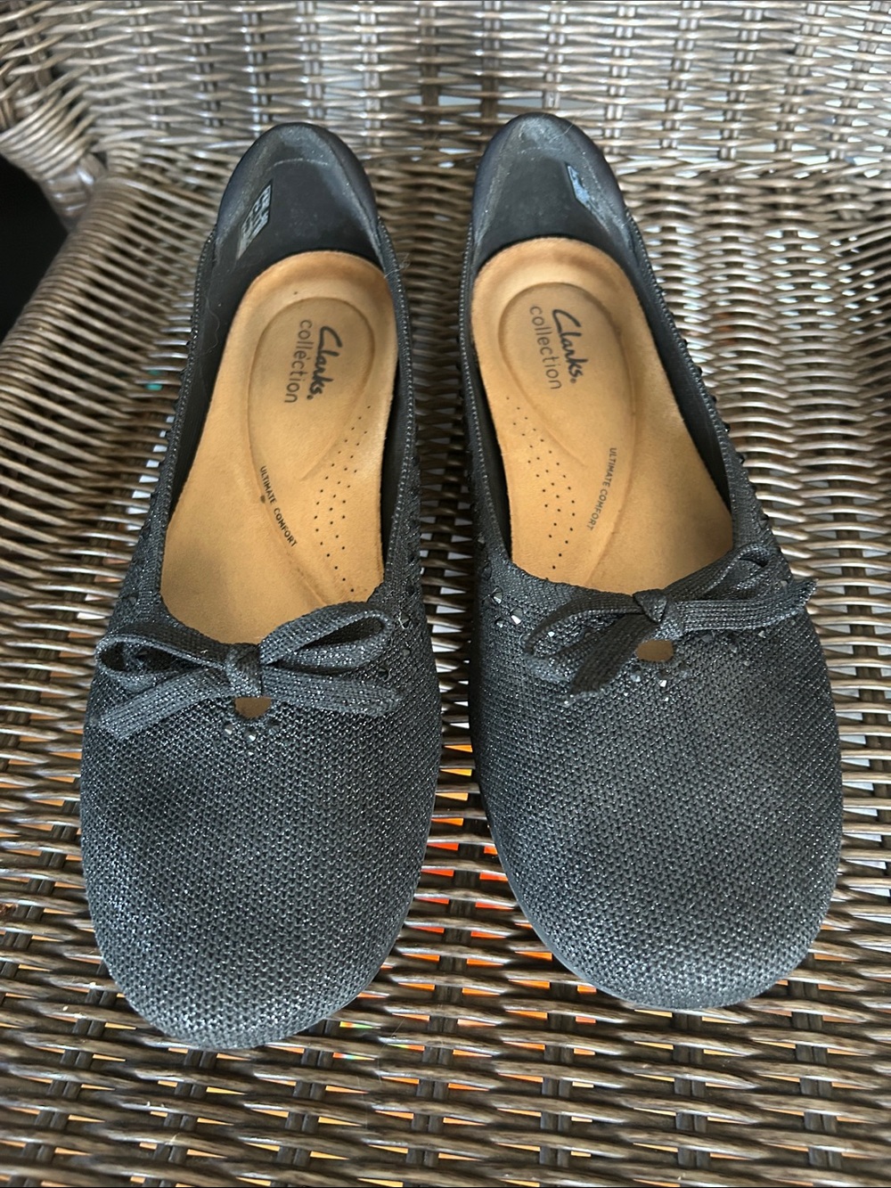 Clarks Black Knit Bow Ballet Flats